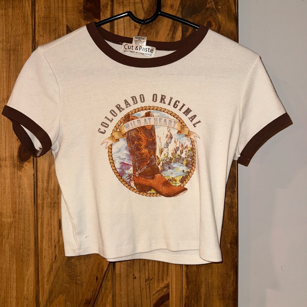 Cut & Paste White and Brown Crop Top